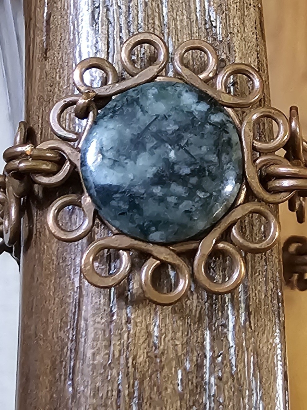 Jade & Copper Scrollwork Hand-hammered Bracelet